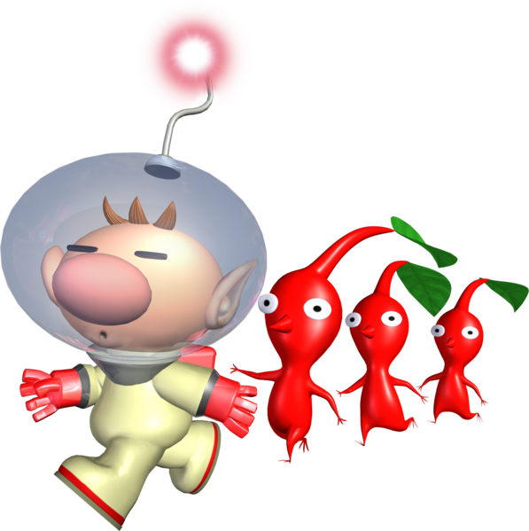 File:Olimar guiding Pikmin P1 artwork.png