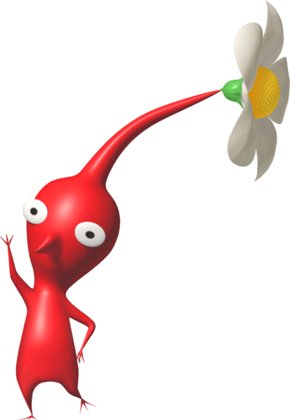 File:Red Pikmin waving P1 artwork.png